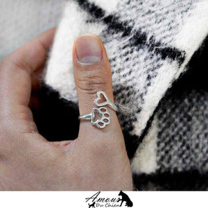 bague coeur et patte chien argenté