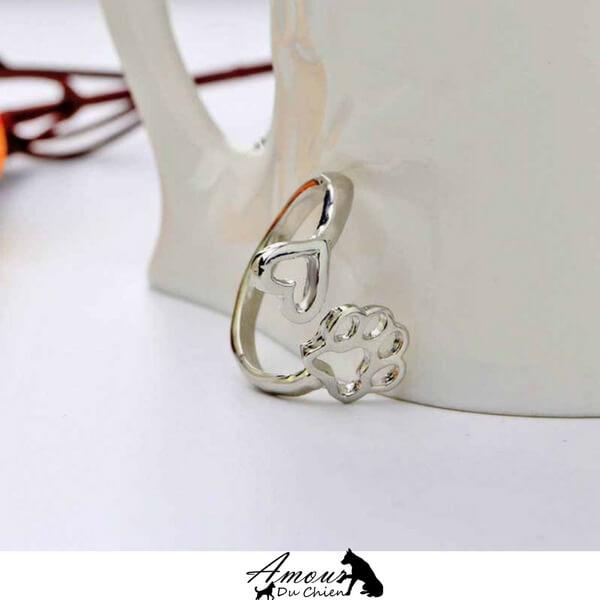 bague ajustable coeur et patte chien