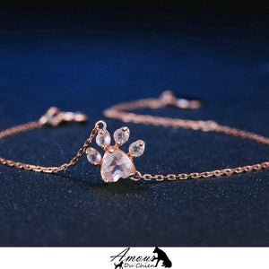 bracelet patte chien argent 925 quartz rose
