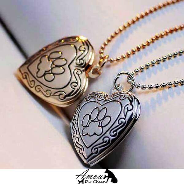 collier coeur et patte de chien