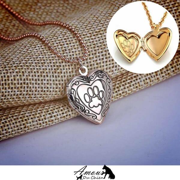 collier coeur et patte de chien