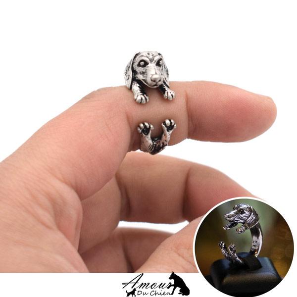 bague chien teckel argenté