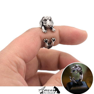 bague chien teckel argenté