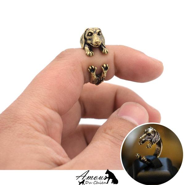 bague chien teckel doré