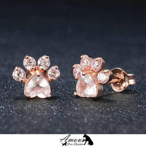 boucles d'oreille patte chien argent 925 quartz rose