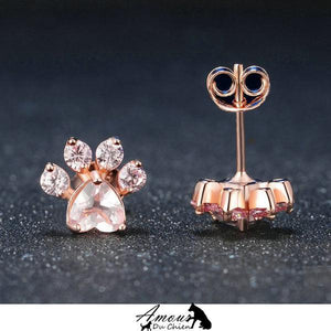 boucles d'oreille patte chien argent 925 quartz rose
