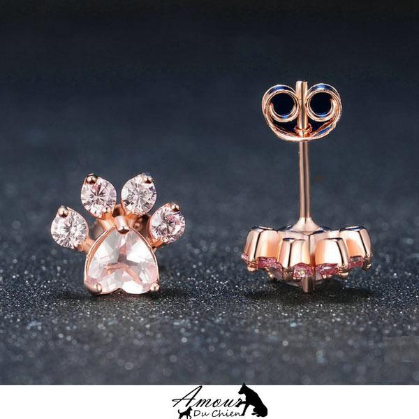 boucles d'oreille patte chien argent 925 quartz rose