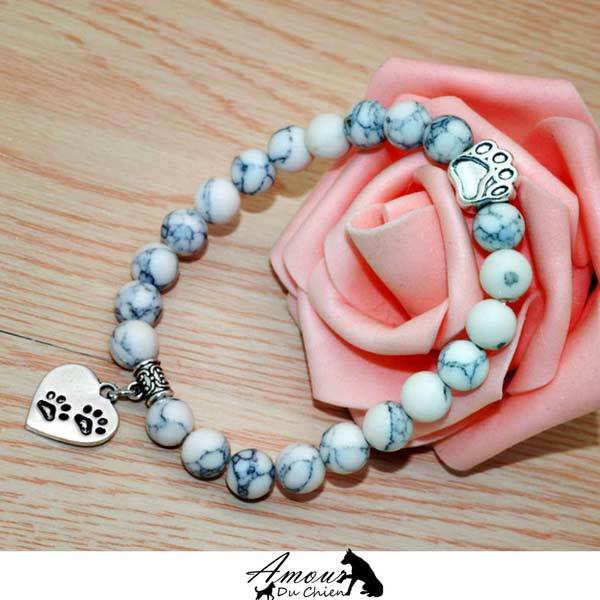 bracelet chien pierre naturelle howlite coeur patte