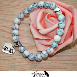 bracelet chien pierre naturelle howlite coeur patte
