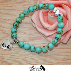bracelet chien pierre naturelle howlite coeur patte
