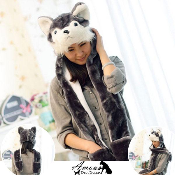bonnet et echarpe chien husky