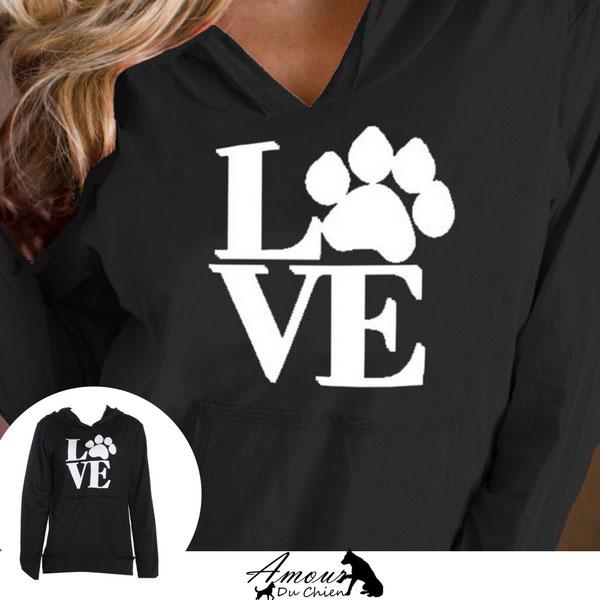 pull capuche amour chien pour femme