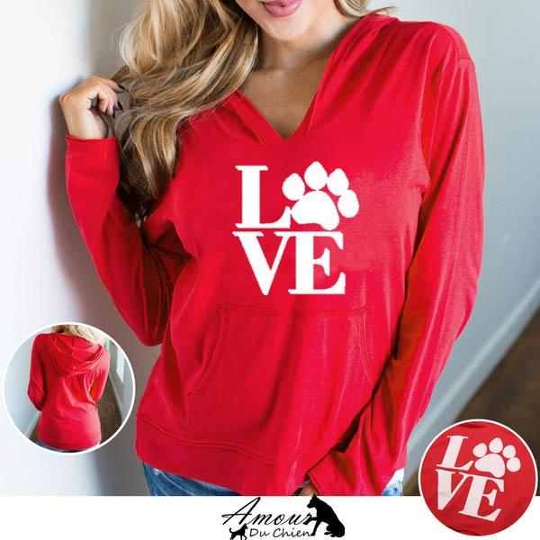 pull capuche amour chien pour femme