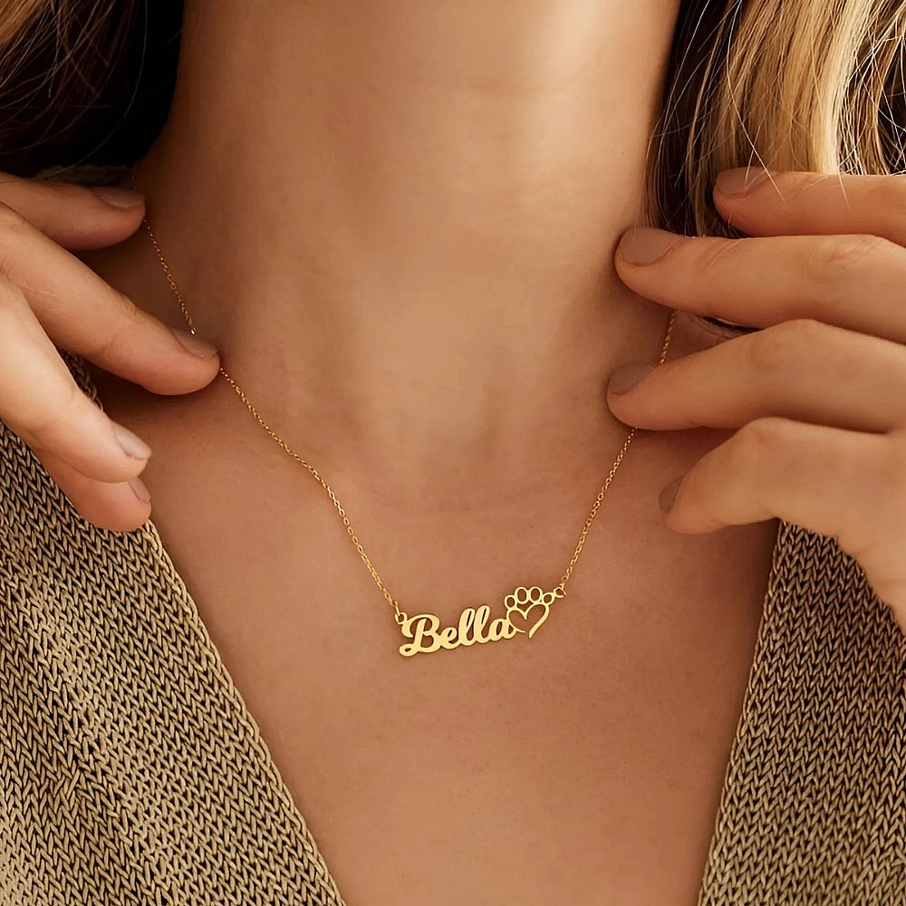 Collier Prénom Personnalisée Coeur & Patte