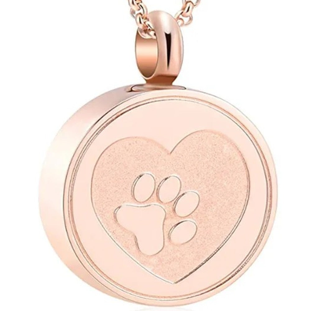 Pendentif porte-cendres chien couleur or rose, motif cœur et patte de chien