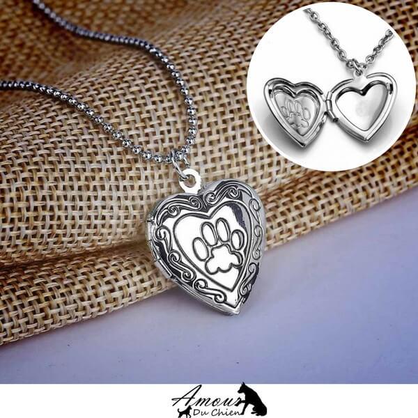 collier coeur et patte de chien