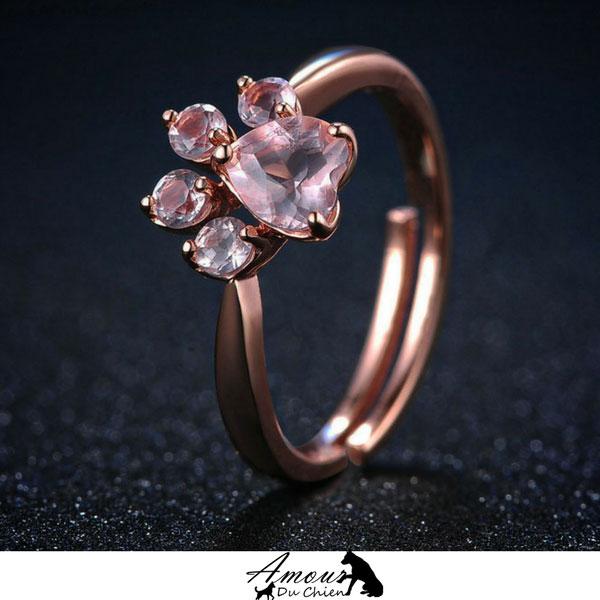 bague patte chien argent rose